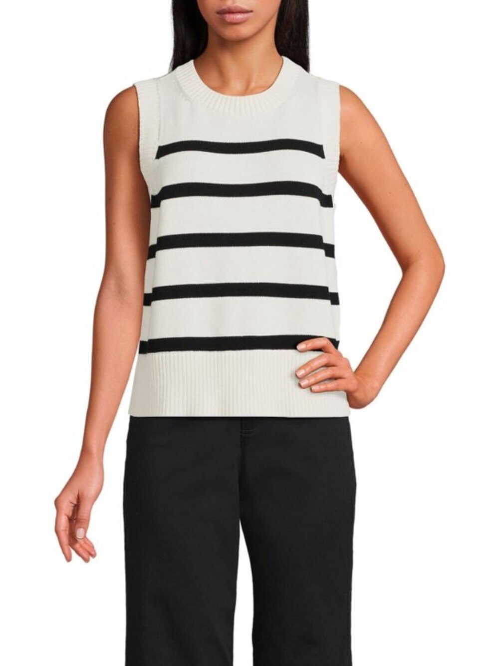 NWT Lands' End Women's Drifter Vest Sweater Ivory/Black Breton Stripe - X-Large